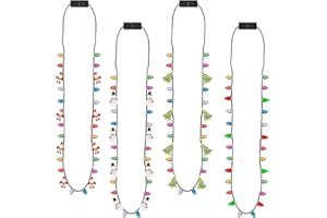 EOBOH Christmas Necklace, 4Pcs Light Up Christmas Necklace, Glowing Bulb Xmas Tree Santa Candy Cane Necklaces, 3 Modes Colorful Xmas Party Favors, Ugly Xmas New Year Eve Party Supplies Accessories