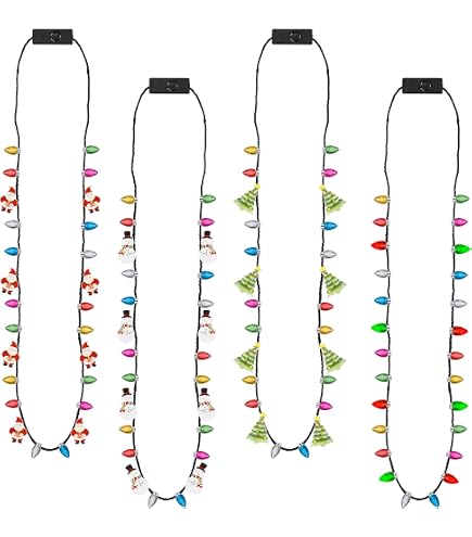 4PCS Light Up Christmas Necklace - Glow Candy Cane Pendant, 3 Lighting Modes, For Parties & Ugly Sweaters