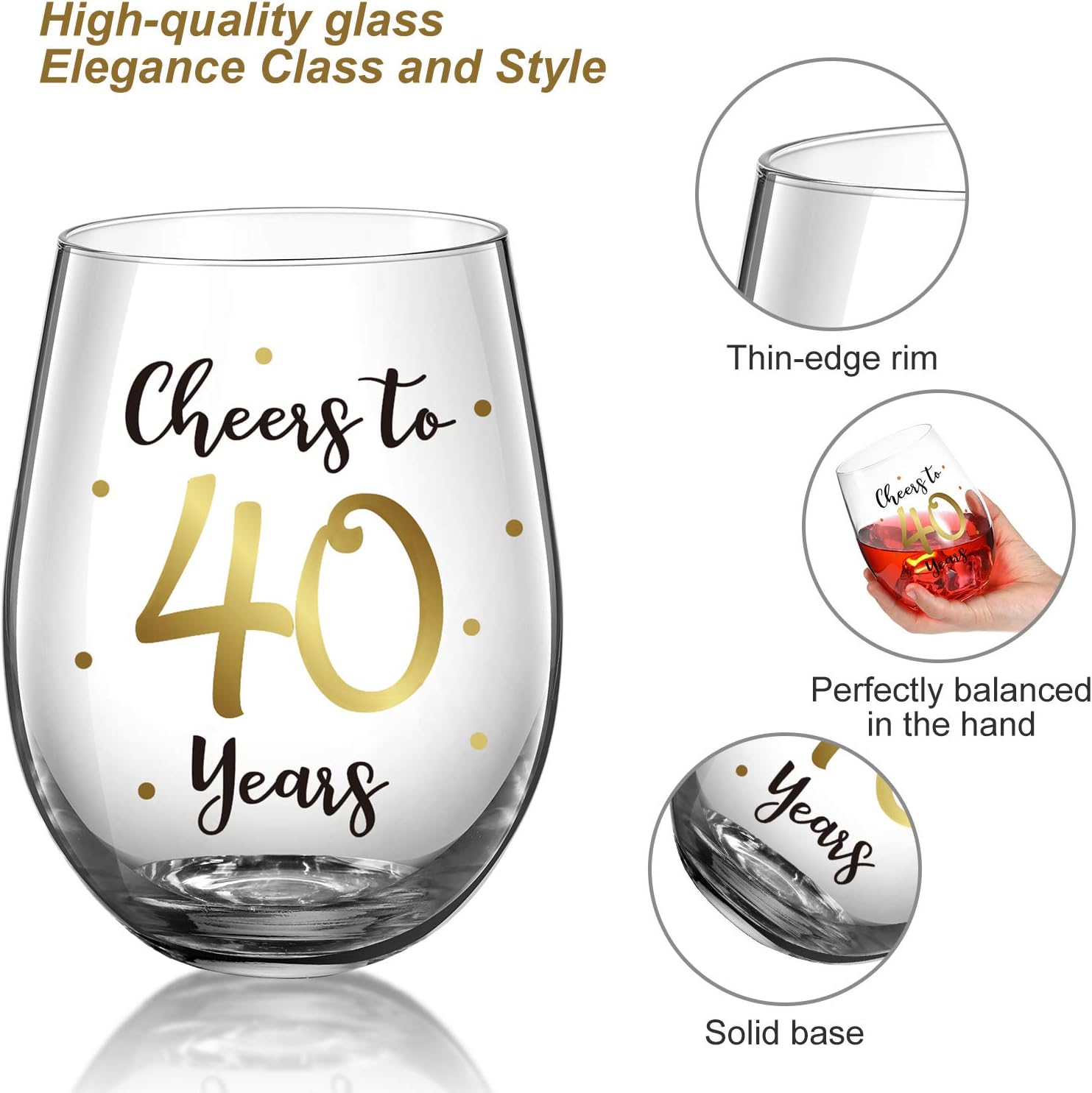 40th Birthday Stemless Wine Glass - Image 5