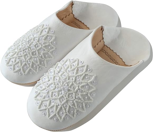 Amazon Cocomorocco ホワイト レザー バブーシュ ホワイト スパンコール モロッコ 室内 スリッパ ルームシューズ レディース Lサイズ Measurement 24 Point 0 Centimeters スリッパ ルームシューズ