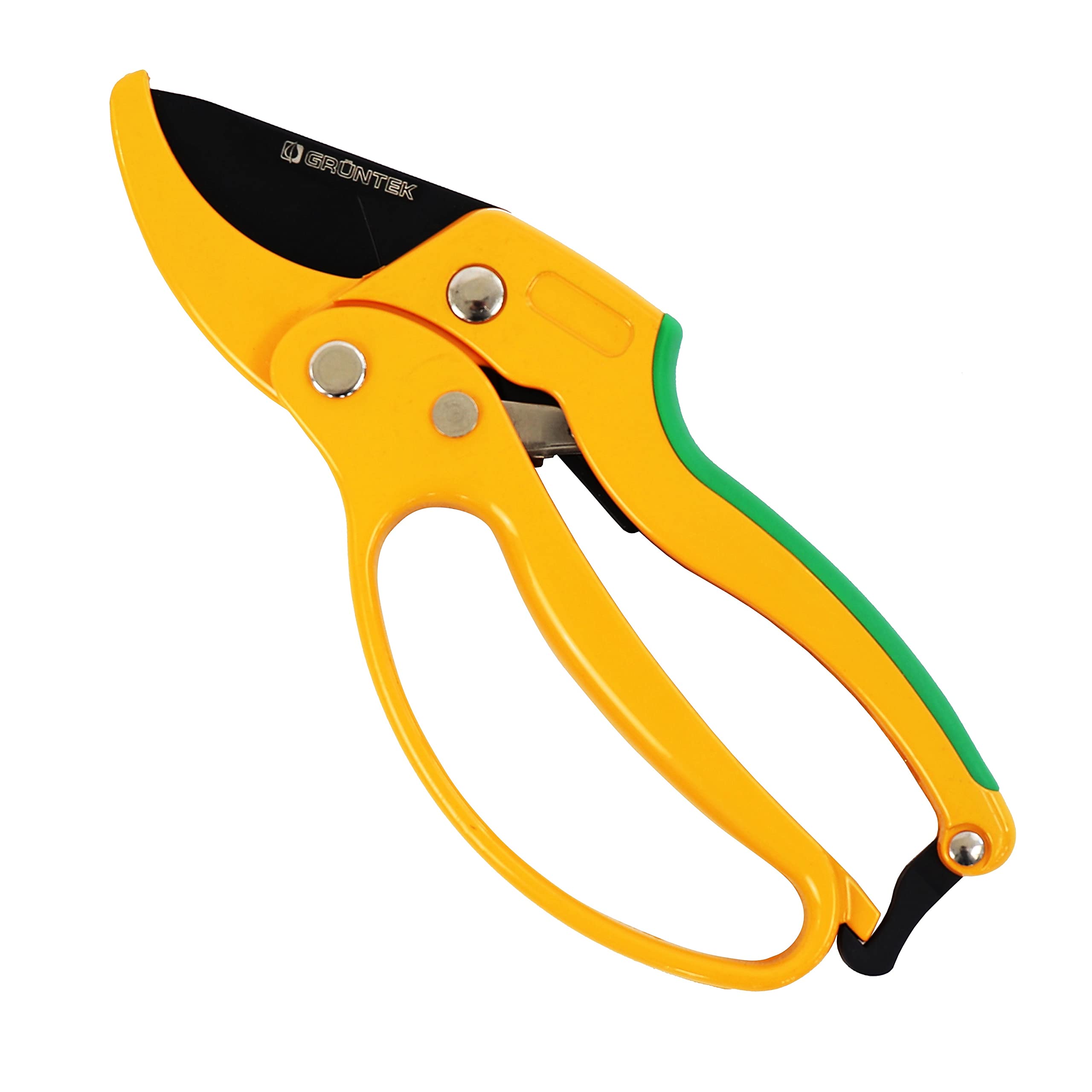 GRÜNTEK UHU Ratchet Anvil Secateurs 20 mm Cut – SK5 Blade 50 mm, Quick-Release Lock – Ergonomic Garden Secateurs Heavy Duty | Pruning Shears for Fresh & Dry Wood