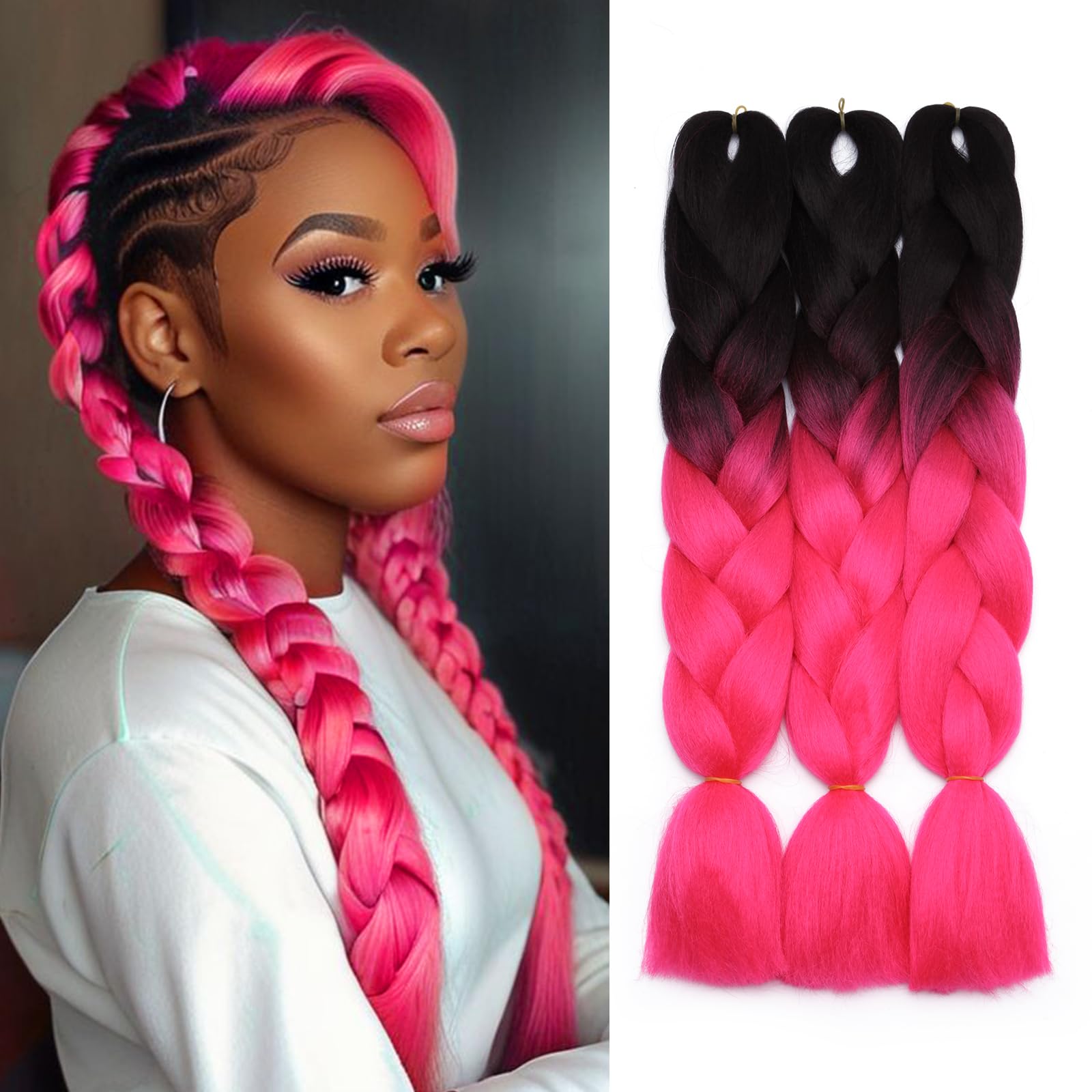 Silk-co 3 Pieces Braiding Hair Ombre Afro Twist Braid Hair Extensions Crochet Box Synthetic Jumbo Braids 24 inch [300g, Black-Peach] — image 1