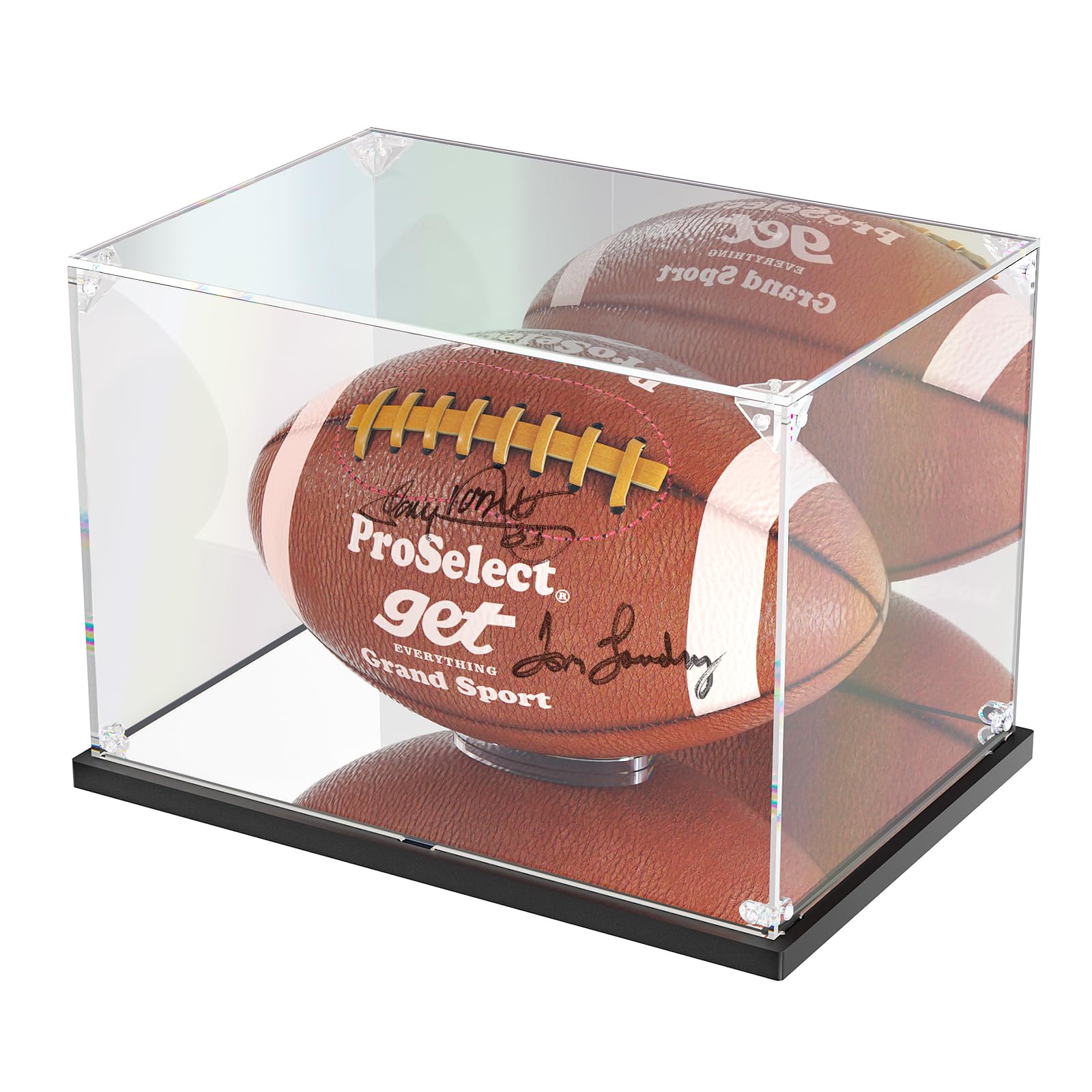 Photo 1 of KOLIPI Football Display Case with Mirror Back and Base, Acrylic Display Case for Full Size Football Self Assembly(12x8x8 inch, 30x20x20 cm)