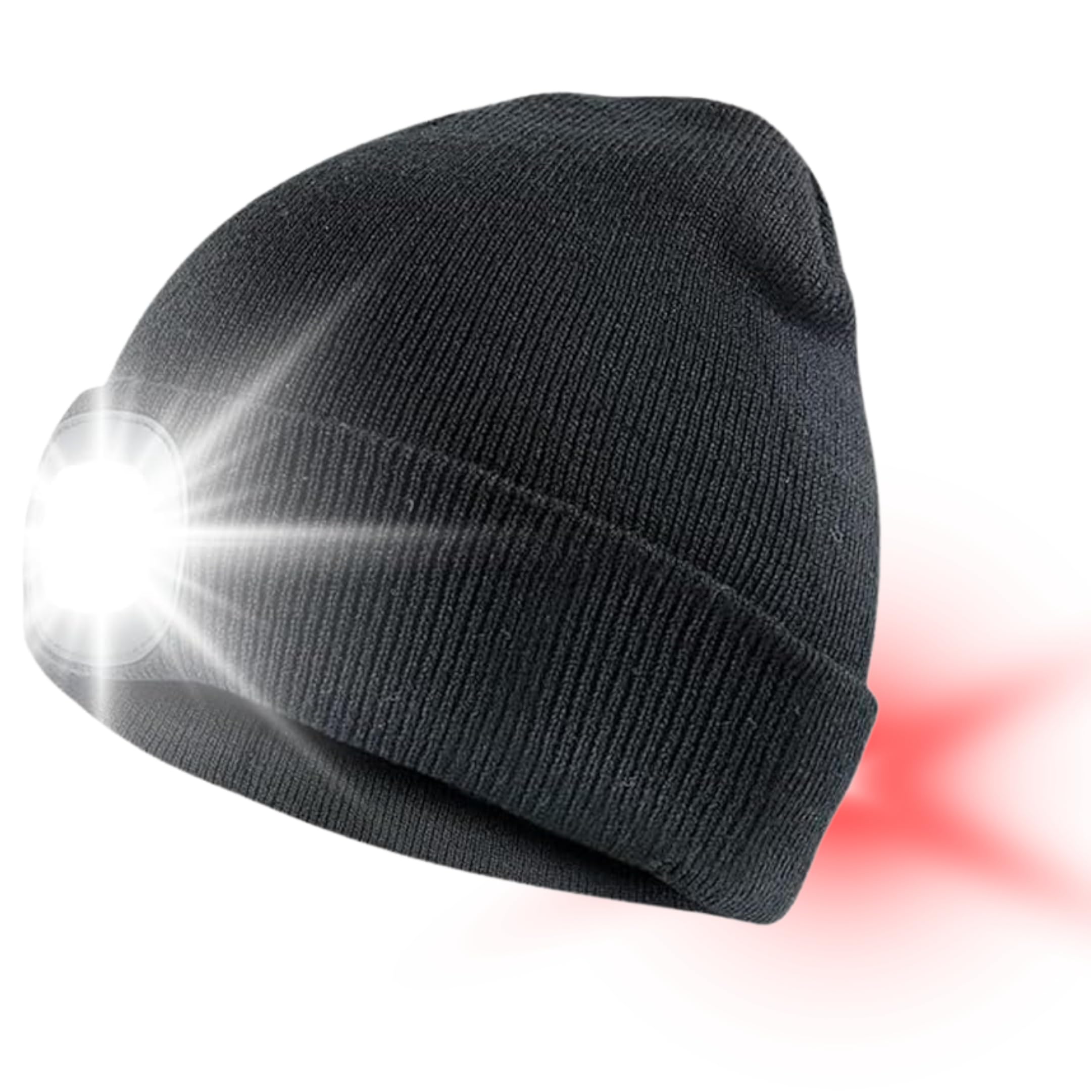 iN Ultra Bright Thinsulate Head Torch Rechargeable Beanie Hat with Front (White) and Rear (Red) LEDs Red Flashing Tail Light Waterproof - Warm - Running Lights for Runners - Gifts for Men and Women