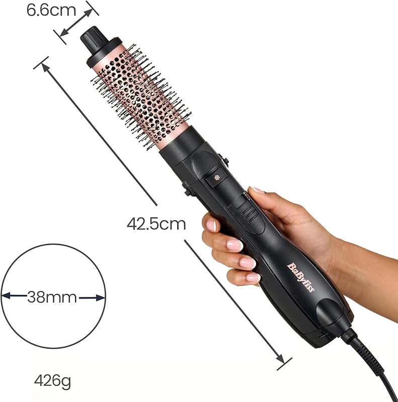 Smooth Finish 1200 – Spazzola ad Aria Calda 4-in-1 per Asciugare, Lisciare, Modellare e Dare Volume, Tecnologia Ionica & Ceramica, 4 Accessori, 1200W, Nero/Rosa, AS122E