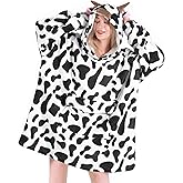 Wearable Blanket Hoodie for Adult,Oversized Sherpa Fleece Blanket Hoodie for Women Men,Cow Print
