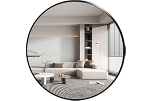 PUZONJIG Black Round Mirror 24"x24" Circle Mirror Wall Mounted Mirror, Black Vanity Circular Mirror Frosted Metal Frame Anti-Rust, Tempered Glass Mirror for Bathroom, Bedroom, Entryway, Living Room