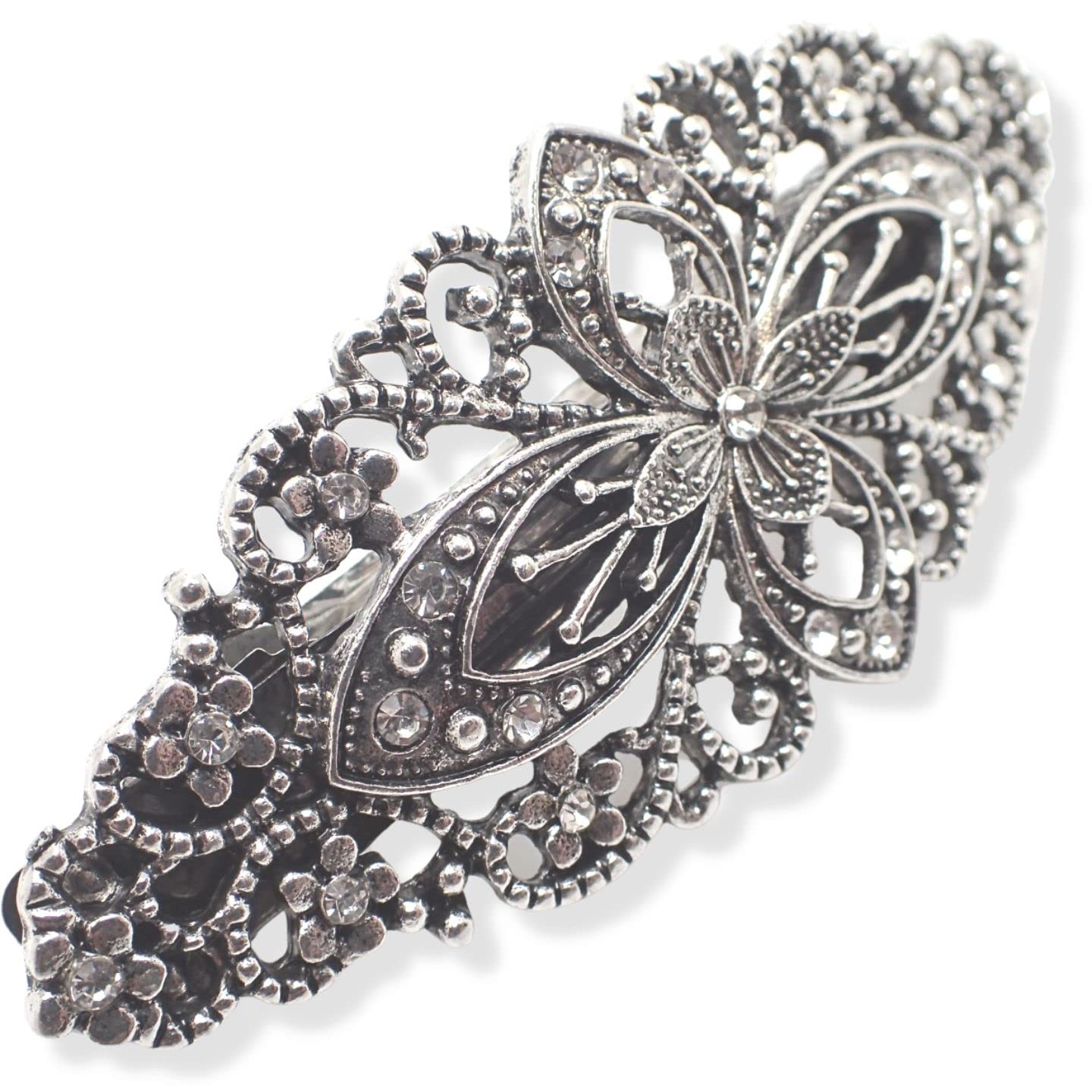 Topkids Accessories Vintage Oval Barrette, Hair Accessories for Women, Diamante Hair Clips for Women Bridal Hair Accessories Hair Jewellery Hair Clips Women Silver Hair Clips (Crystal Filigree)