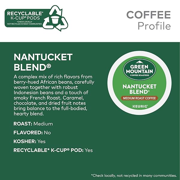 GREEN MOUNTAIN COFFEE ROASTERS NANTUCKET BLEND, SINGLE-SERVE KEURIG K-CUP PODS, MEDIUM ROAST COFFEE PODS, 72 COUNT