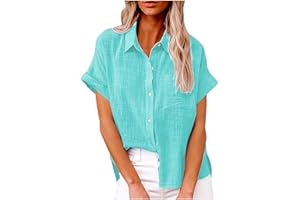 MaMiDay Linen Shirts for Women Short Sleeve Button Down Summer Collar Shirt Breathable Casual Loose Fit Dressy Blouses S-5XL