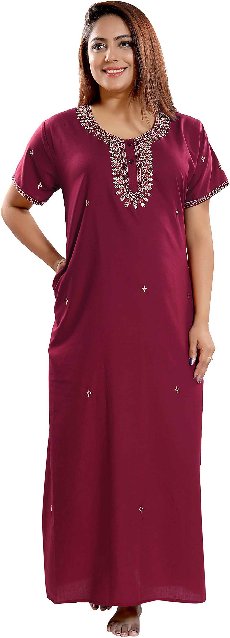 KuuKee Women's Full Length Classy Cotton Embroidery Nighty Style no.6159