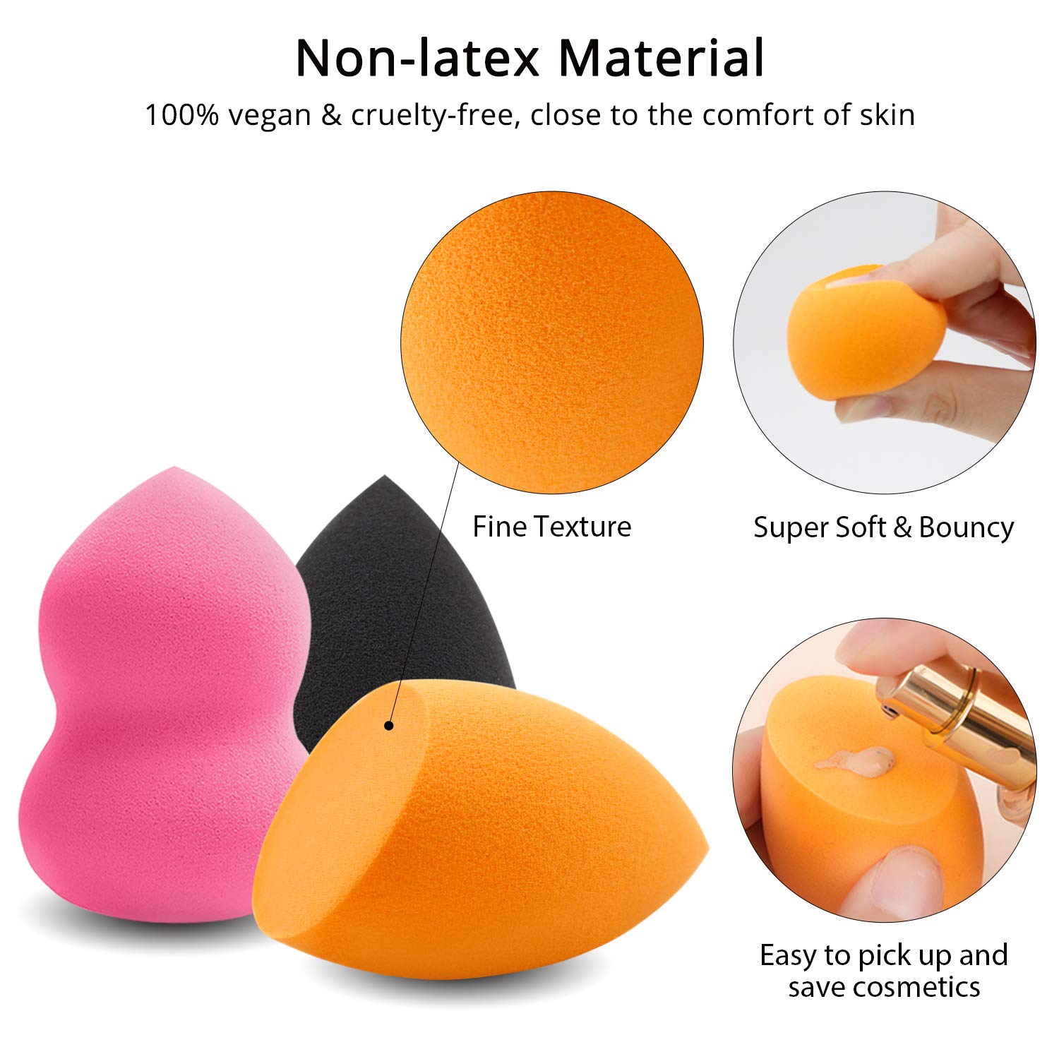 BEAKEY Makeup Sponge, 6 Pcs Latex-free and Vegan Makeup Blender Beauty Sponge, Flawless for Cream, Liquid Foundation & Powder Application (Multi-colored) : Beauty
