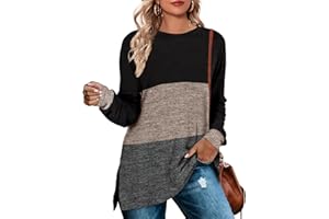 WEESO Women's Long Sleeve Tunics Color Block Crewneck Sweaters Tunic Tops tunic-shirts