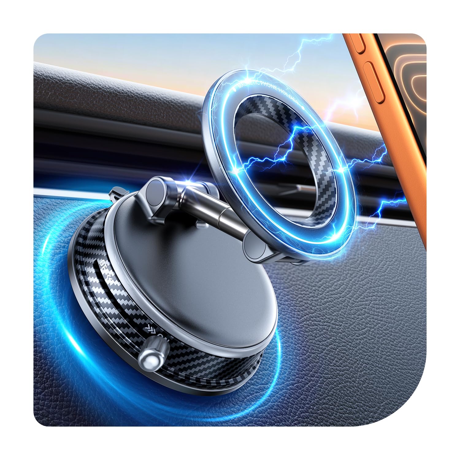 Peerock Upgraded Car Phone Holder for Magsafe [108+LBS Strongest Suction & 3000gf Magnetic] Vacuum Magnetic Phone Holders for Your Car 360° Adjustable Car Phone Mount for iPhone & Android Grey