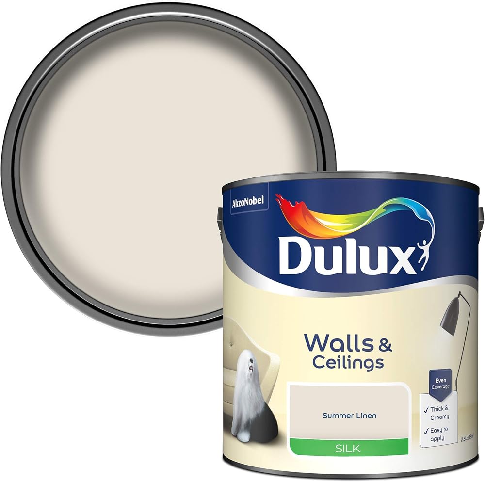 Dulux Silk Emulsion Paint Walls Ceilings Summer Linen 2.5L