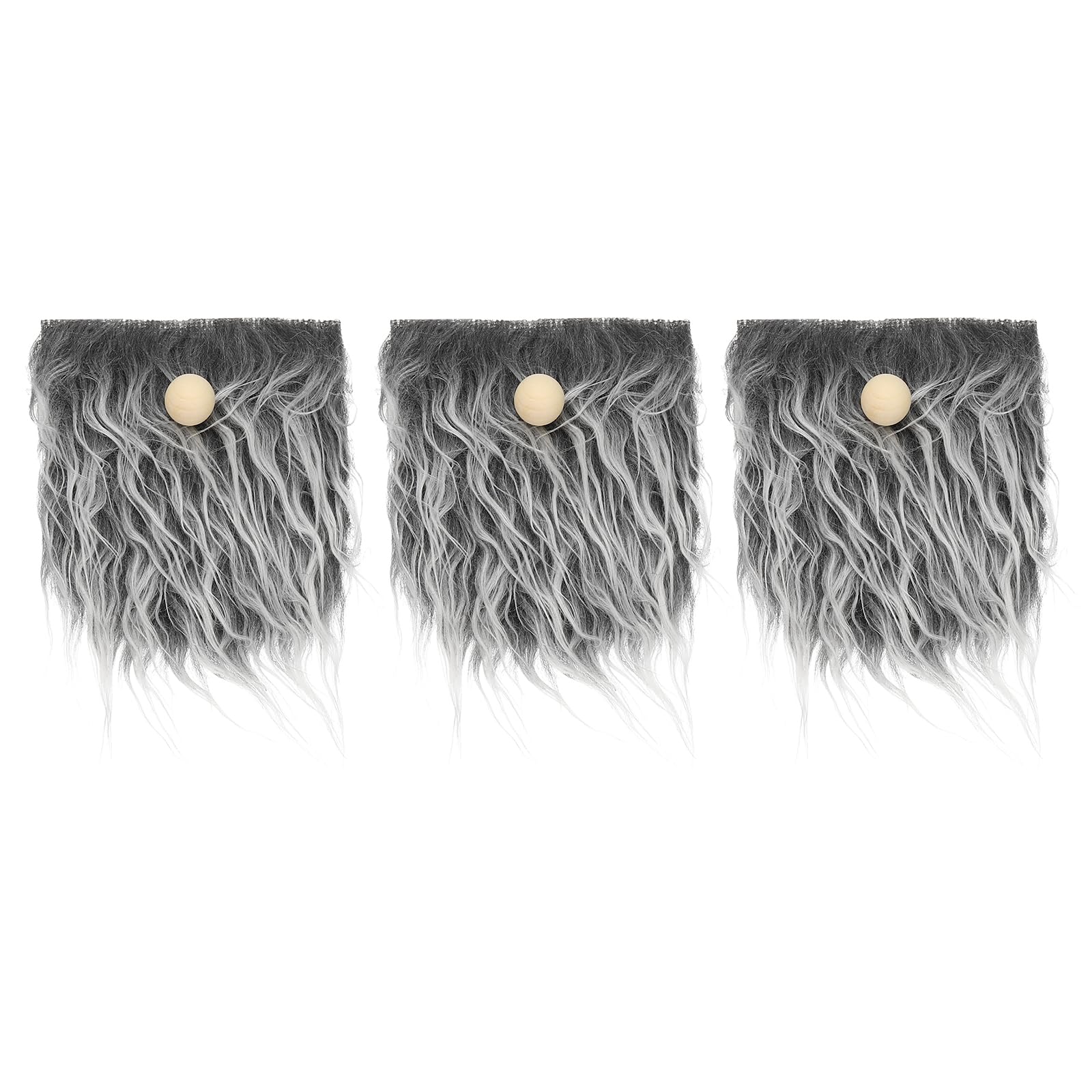 PATIKIL Pre-Cut Gnome Beard, 3 Pcs Fluffy Faux Fur Fabric Handmade Beard with Wood Balls for Gnome Nose DIY Crafts Christmas Halloween Easter, Light Grey, 5.5 x 4 Inch