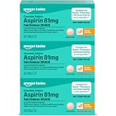 Amazon Basics Aspirin 81 mg Pain Reliever (NSAID) Chewable Tablets, Low Dose , Orange Flavor, 108 Count (3 Packs of 36) (Previously Amazon Basic Care)