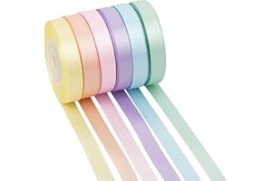DINDOSAL Pastel Ribbon Assortment - 3/8" Double Face Satin Ribbon, 6 Rolls, 60 Yards for Gift Wrapping, Wedding Party Decorations