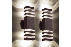 tewei 2 Pack Outdoor Wall Lights, Modern Exterior Light Fixture Wall Mount Brown Outdoor Lights for House, Waterproof Aluminum Up and Down Porch Lights Wall Sconces for Garage Patio, 3-Layer
