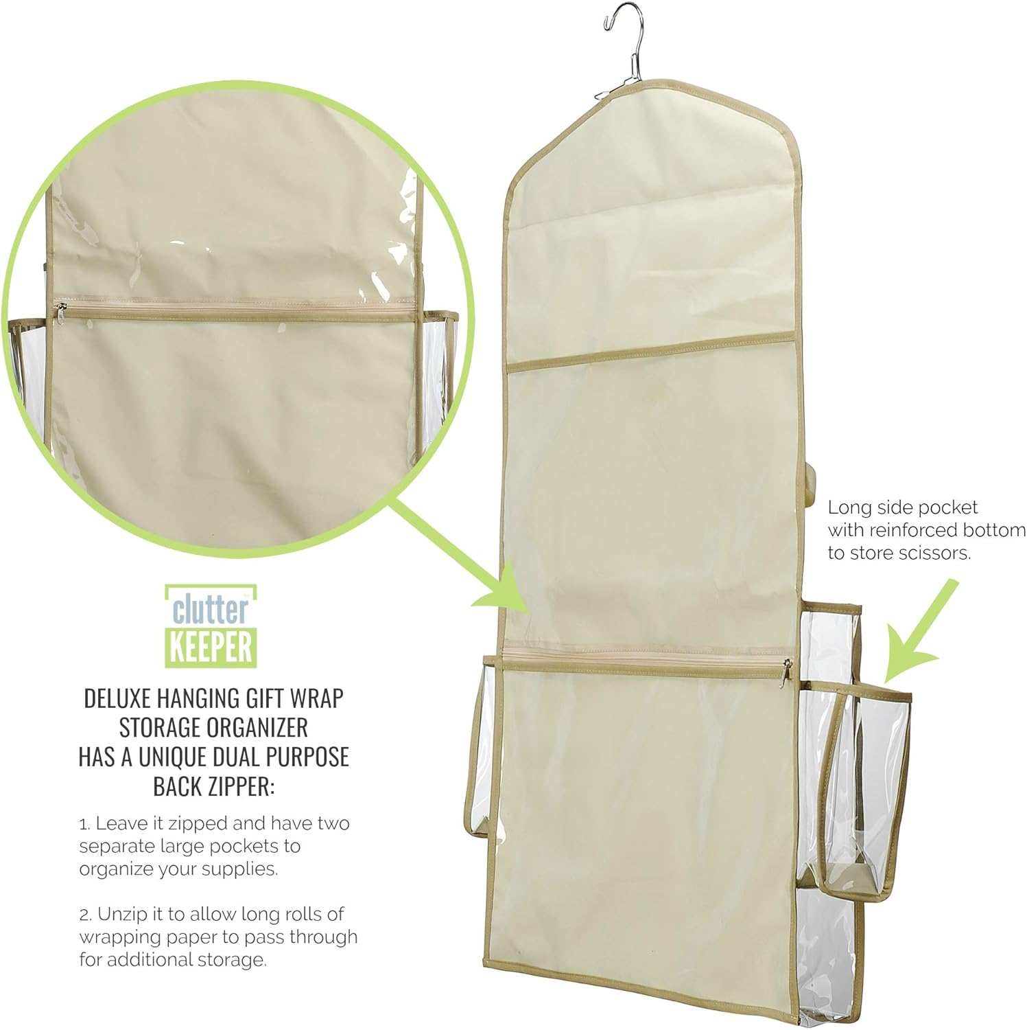 Clutter Keeper Deluxe Double Sided Hanging Gift Wrap Organizer with Multiple Pockets to Organize Your Christmas Wrap, Gift Bags, Bows, Tape, Scissors and More: Home & Kitchen