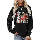 Semisun Just A Girl Who Loves Christmas Sweatshirt for Women Cute Christmas Tree Lights Coffee Cup Graphic Crewneck Tops