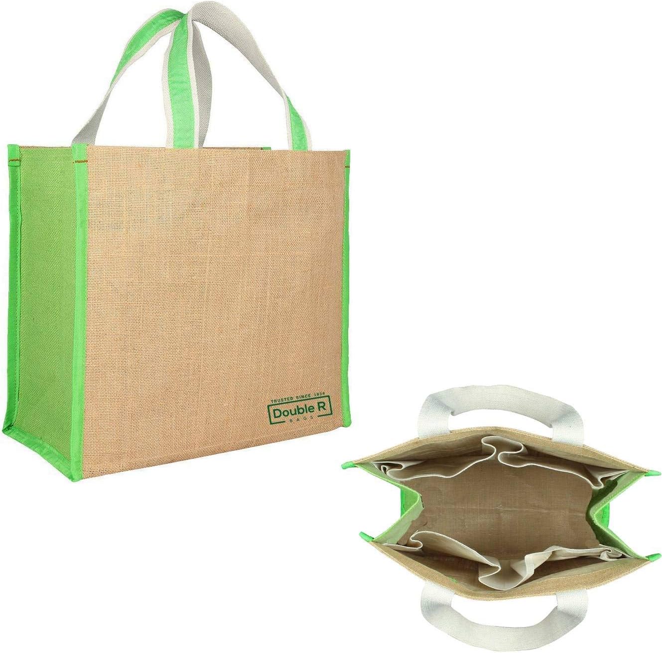 DOUBLE R BAGSBig Heavy Duty Eco Reusable Plain Jute Cloth Shopping Bags for Daily use Market Carry Milk Grocery Fruits Vegetable Organizer with Reinforced Handle jhola Bag for DIY Printing Green