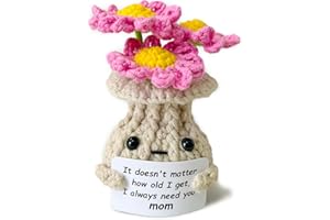 RFUYIR Gifts for Mom Positive Crochet Daisy with Message Card - I Always Need You - Handmade Knitted Plant Decor, Inspirational Gift for Women, Christmas Thanksgiving Birthday Presents for Mom