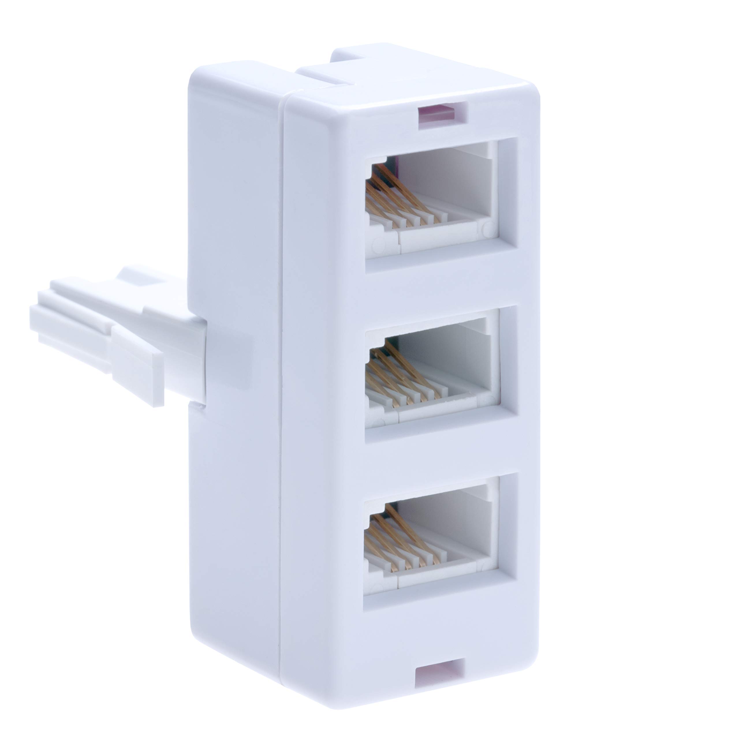 Keple BT Telephone Socket Line 3 Way Splitter | Female Jacks to BS6312 431A Male Plug | Cable UK Adapter Landline Port Converter Extender FAX Modem Corded Cordless Phone SKY| 4 Wire Converter | White