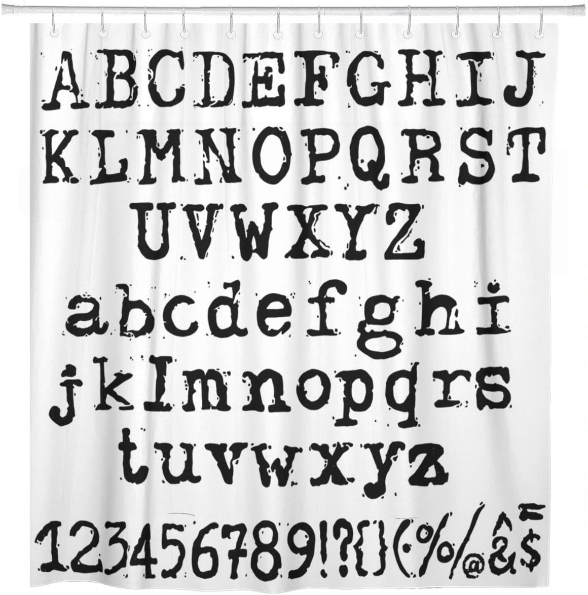 Tinmun 72"x72" Shower Curtain Waterproof Polyester Fabric Alphabet Old Typewriter Vintage Letters Destroyed Printed ABC Artistic Decorative Bathroom Bath Curtain with Hooks