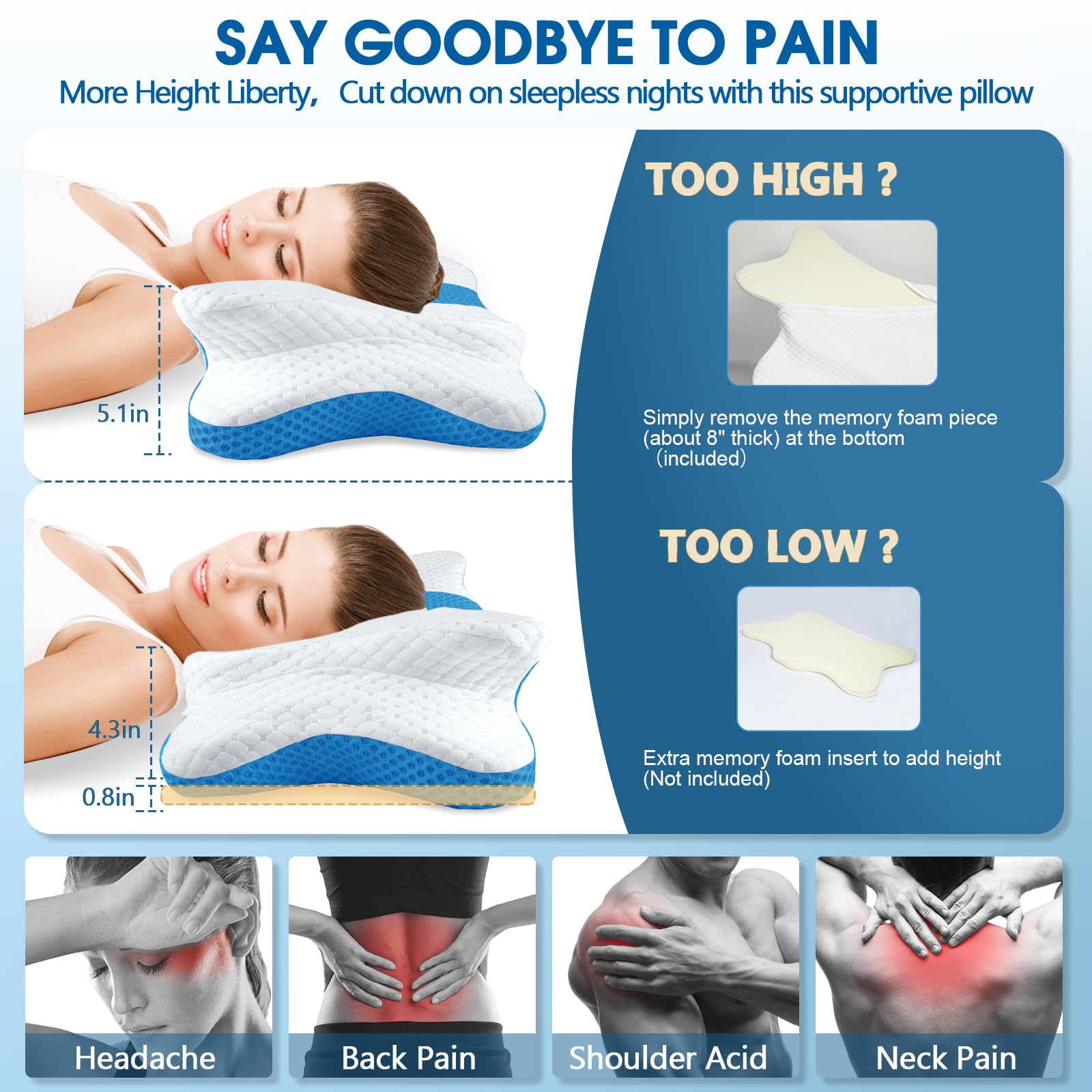 CHxxy Memory Foam Pillows, Cervical Pillow for Neck and Shoulder Pain Relief, Ergonomic Contour Bed Pillow, Soft for Side Sleep Stomach Sleeping and Back Sleeper