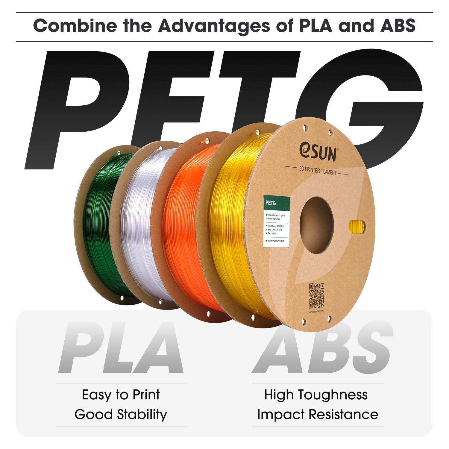 eSUN PETG Filament 1.75 mm, PETG 3D Printer Filament, Measurement Accuracy +/- 0.03 mm, 1KG pro Spule, 2 Spulen 3D Druck Filament für 3D Drucker, Einfarbig Silber 4