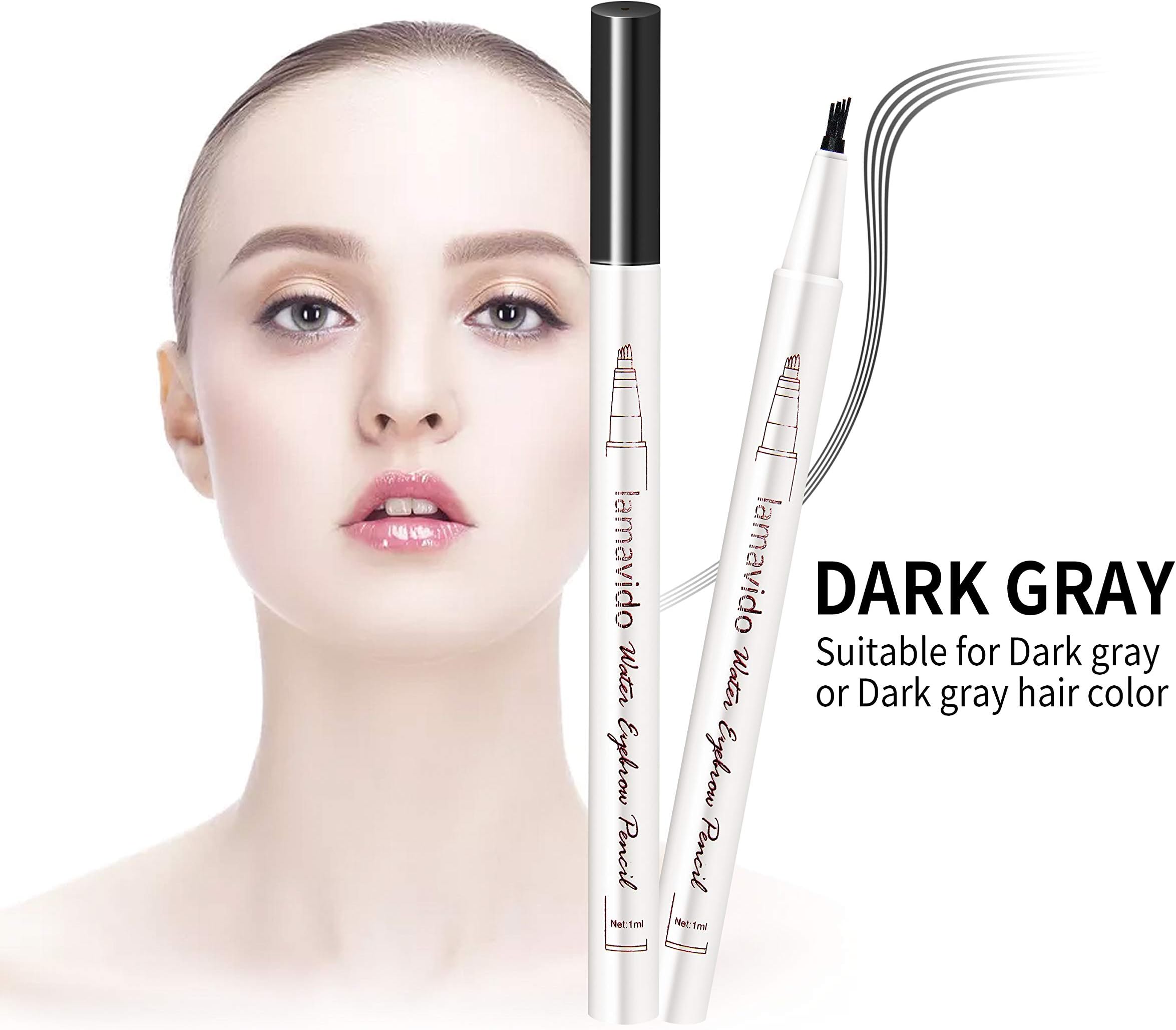 Liquid Eyebrow Pen,wawhy 3D Eyebrow Tattoo Pen, Microblading Eyebrow Marker Pencil 4 Fork Tips Liquid Blonde Eye Makeup, Long-lasting Waterproof Smudge Proof Natural Look 03# Dark Grey