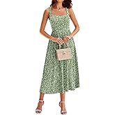YATHON Women's Floral Midi Dress Casual Sleeveless Square Neck Tank Flowy Summer Beach Vacation Sun Dresses with Pockets