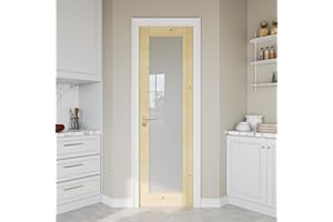 JUJUBON 24" x 80" Pine Wood Slab Door, Frosted Glass Interior Doors, Single Room Door for Closet & Bedroom, Farmhouse Style as Prehung, Pocket, Bifold, Barn Doors, Easy DIY Stain, Shaker w/o Hardware