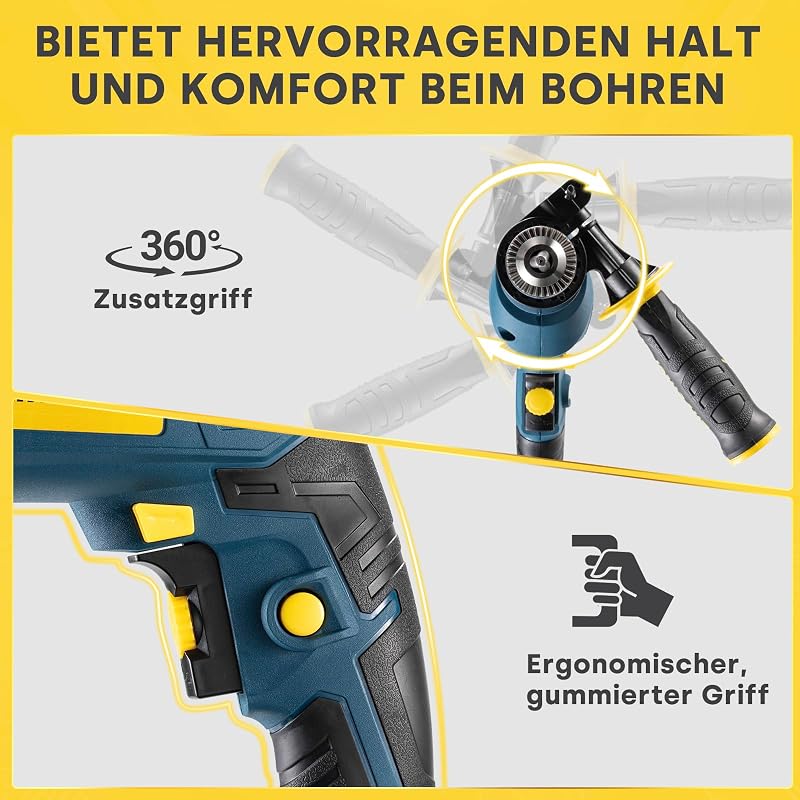 750W Bohrmaschine, mit 9 ​​Stück Bohren, 360° Zusatzgriff