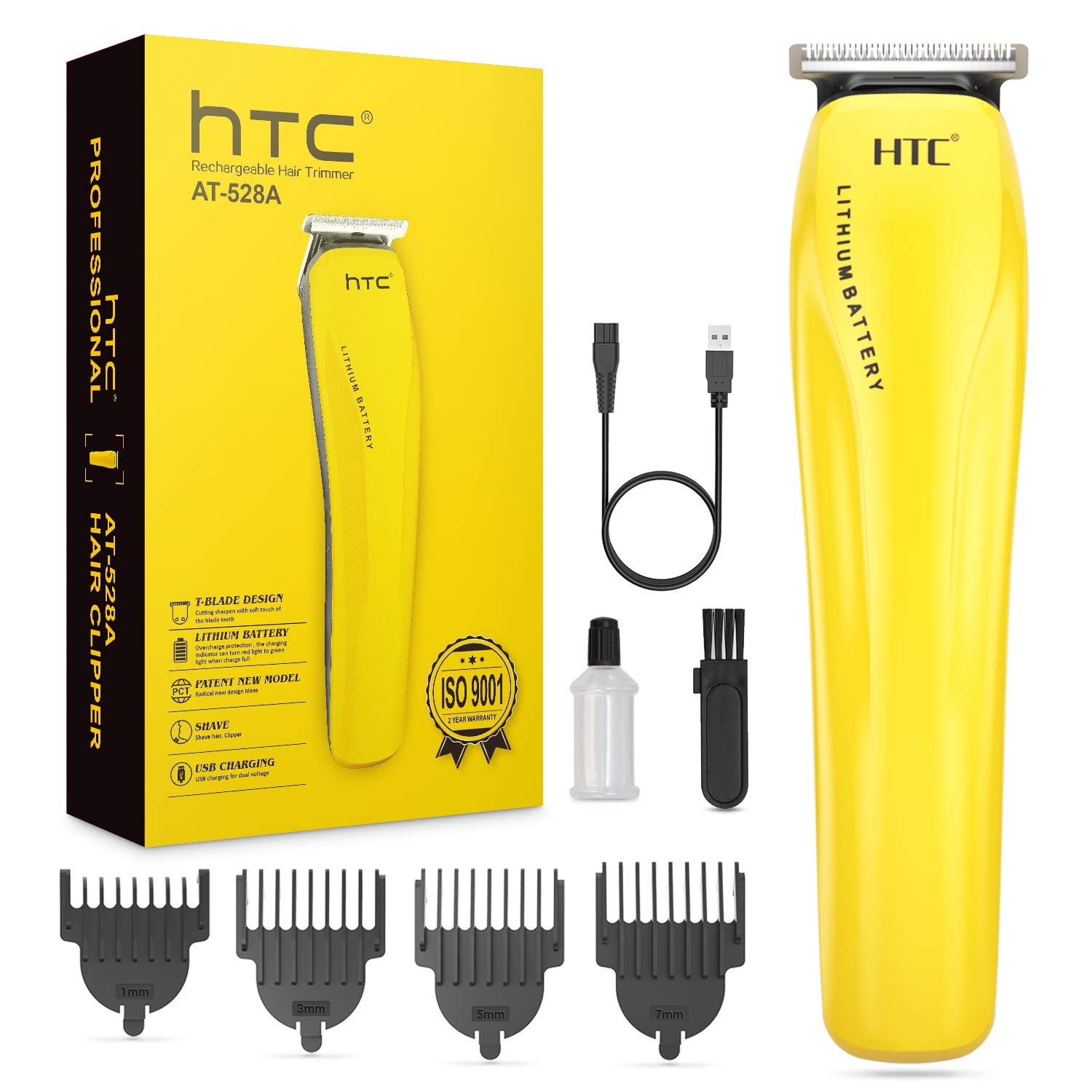 Hair Clipper Professional Beard Shaver Hair Trimmer for Men and Family Cordless Clippers with Powerful Built-in Rechargeable Lithium Batteries (Yellow)