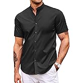 COOFANDY Muscle Fit Dress Shirts for Men Banded Collar Casual Button Down Shirts