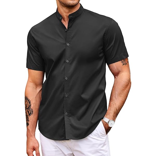 no collar dress shirt short sleeve ASOS Design Men's Short Sleeve Dress Shirt Collarless Orange Size Medium