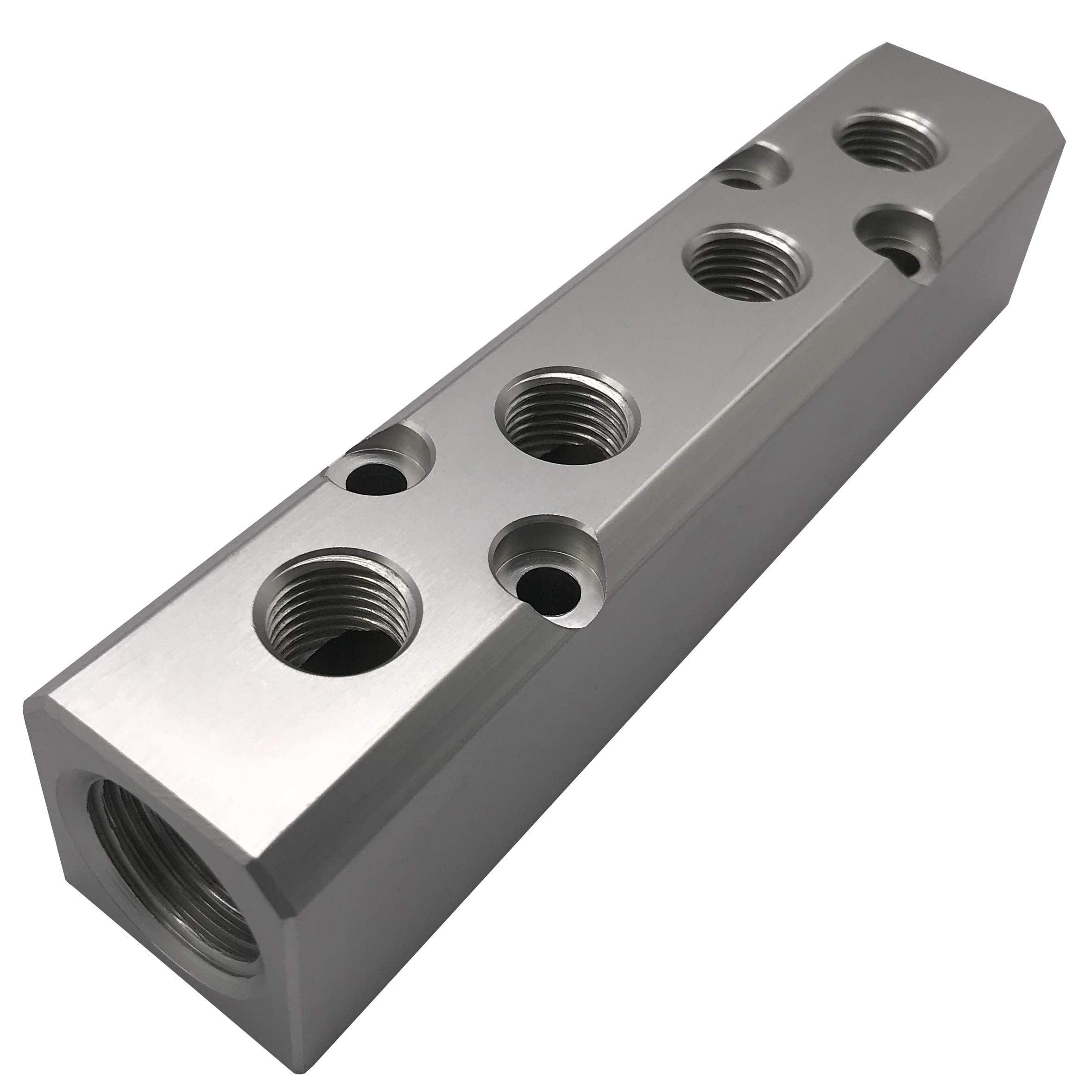NACX 4 Way Pneumatic Manifold Air Distribution Block, G1/2 Supply Port, G1/4-Inch Output Port, Aluminum Alloy