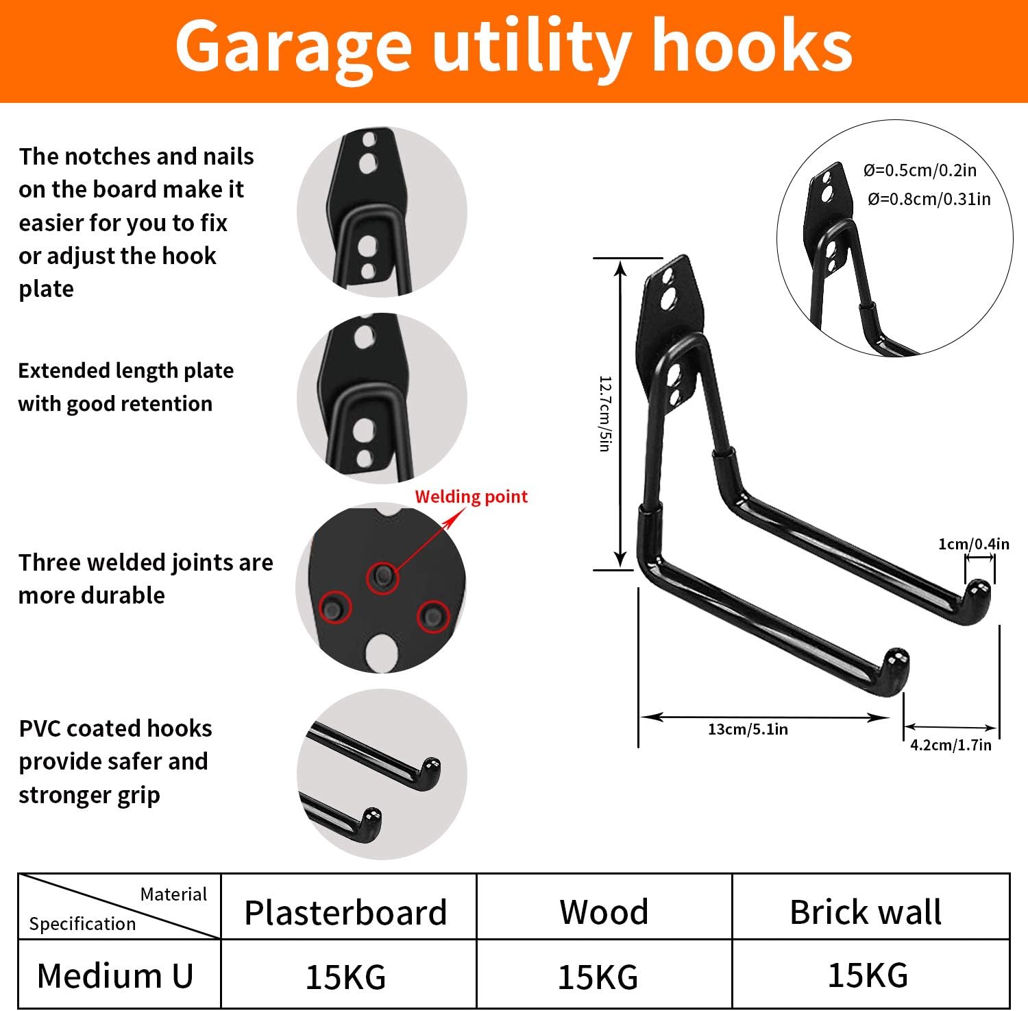 3-H Garage Hooks Heavy Duty, Steel Garage Storage Hooks 10PC, Utility Double Hooks for Organizing Power Tools, Ladders, Bikes, Bulk Items(10pc Black) - - 