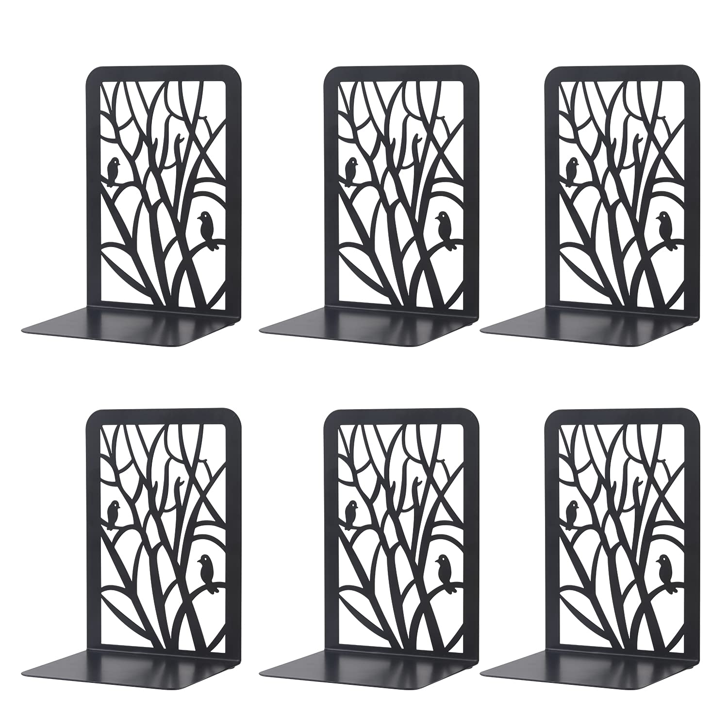 3 Pairs Metal Book Ends, MSDADA Desk Bookends Heavy Duty, Book Ends Holder for Shelves, Metal Bookends for Office&School, Book Shelf Holder Home Decorative, Bookend Supports, Book Stoppers(Black)