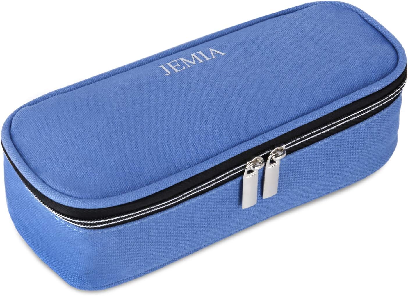 JEMIA Square Compartments Collection 1 Independent Zipper Chambers with Mesh Pockets Pencil Case (Blue, Canvas)