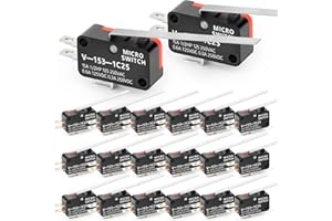 QCDENG 20PCS Micro Switch, 1NO 1NC SPDT 15A 125/250VAC Long Straight Hinge Lever Arm Switch for Electronic Equipment V-153-1C25