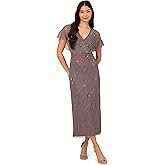 Adrianna Papell Womens Bead Flutter Sleeve Long Dress