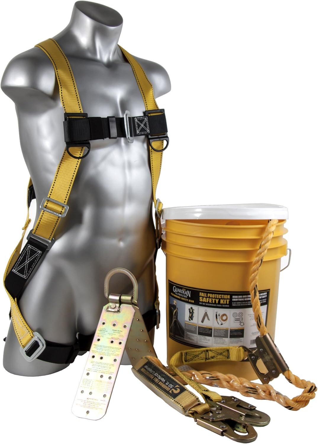 Guardian Fall Protection (Qualcraft) 00815 BOS-T50 Bucket of Safe-Tie with Temper Anchor, 50-Foot Vertical Lifeline Assembly and HUV - Fall Arrest Restraint Ropes And Lanyards - 