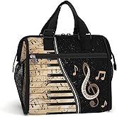 84hoods Large Lunch Box for Women. Insulated Lunch Bag for Work Office Travel Picnic with Adjustable Strap. Gift for Piano Players Lovers. Vintage Sheet Music.