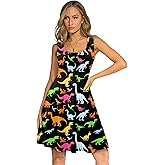 Fanient Womens Sleeveless Dress Casual Print Scoop Neck Sundress A Line Midi Dresses