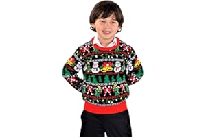 SoCal Look Boys Crew Neck Long Sleeve Ugly Christmas Sweater Snowman T-Rex Candy Pullover Black