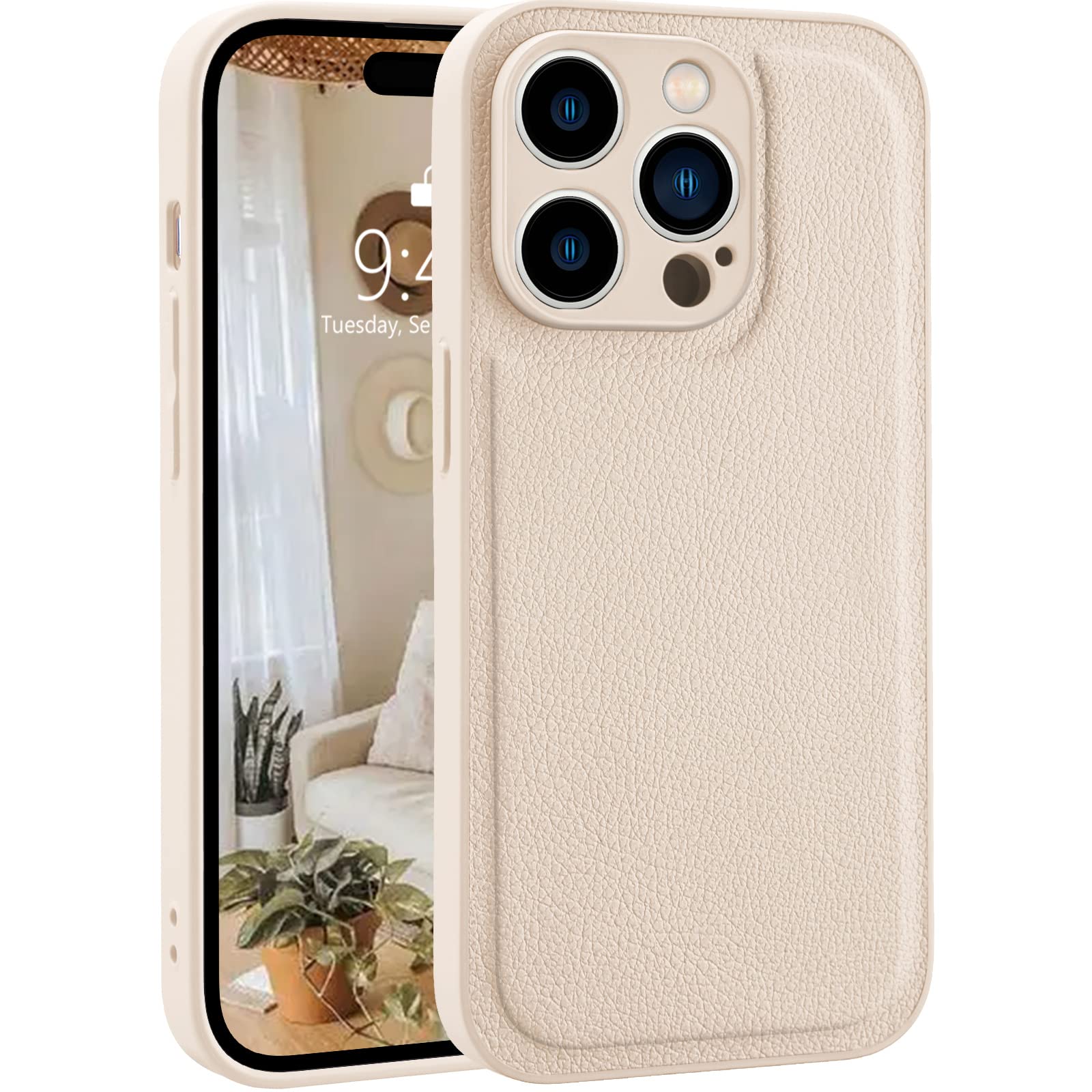 Photo 1 of MAYCARI Compatible with iPhone 13 Pro Max Leather Phone Case for Women, Solid Luxury Case, Classic Design Shockproof Slim Case Cover, Anti-Scratch Protective Case for iPhone 13 Pro Max 6.7" - Beige