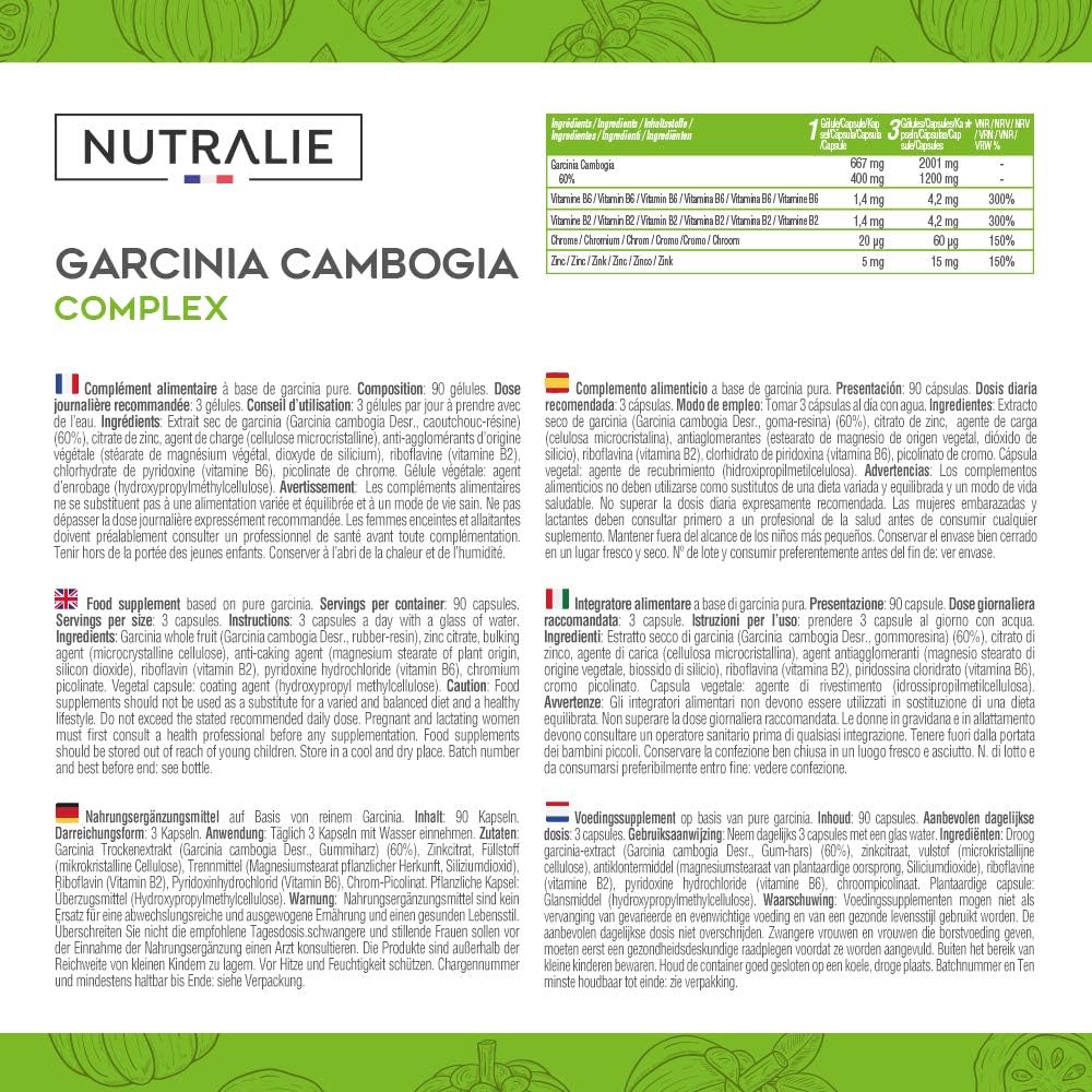 Garcinia Cambogia 2000mg - 60% HCA - Vitamines B2 B6 Chromium Zinc - Women and Men - 90 Capsules Garcinia Complex Nutralie - Image 3